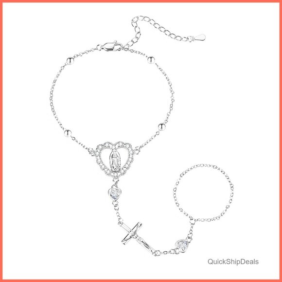 18K Gold Plated Hand Chain Bracelet with Religious Medallion, Adjustable